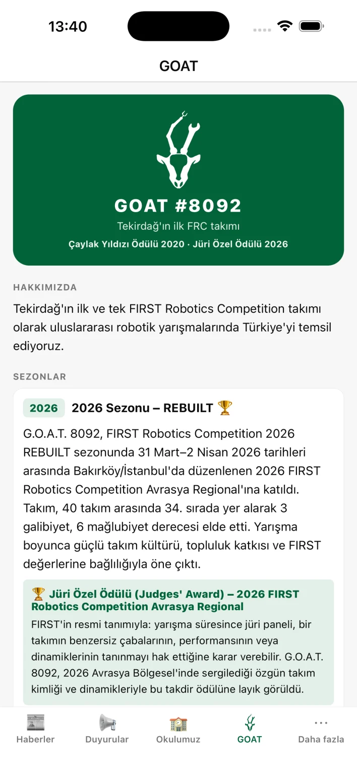 GOAT 8092 robotik takımı ekranı