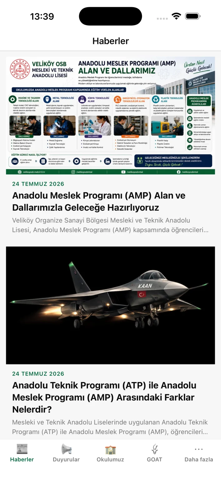 Uygulamanın Haberler ekranı